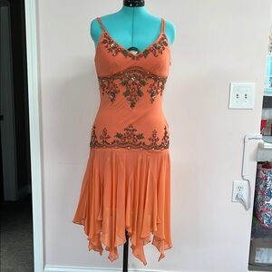 Sue Wong Orange Embellished High Low Dress